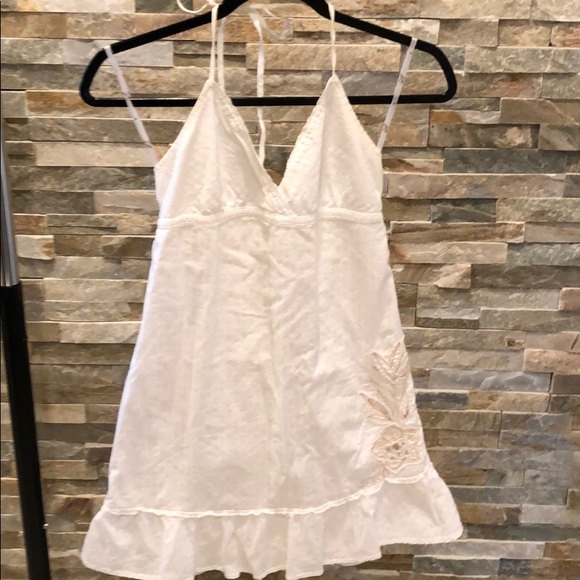 Dresses & Skirts - White, cotton sundress with khaki flower design Dresses & Skirts - White, cotton sundress with khaki flower design